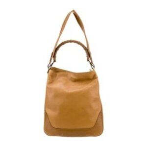 Vintage Gucci Bamboo Handle Shoulder Leather Purse Tan Tobacco Neutral Color